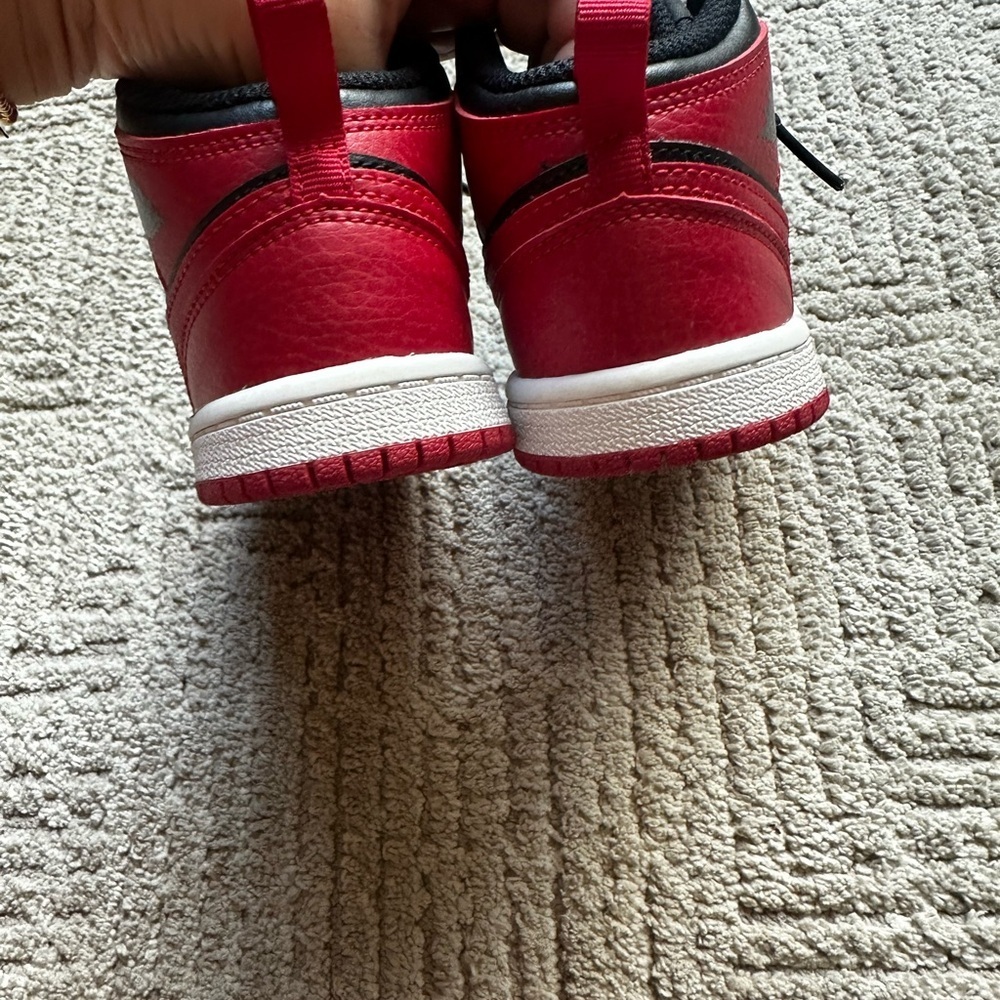 Nike Air Jordan Kids Black & Red High-Top Sneakers - Picture 7 of 16
